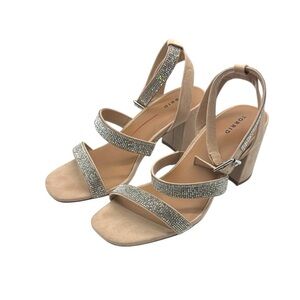 Torrid Embellished Rhinestone Faux Suede Strappy Block Heel Chunky Heels 10WW
